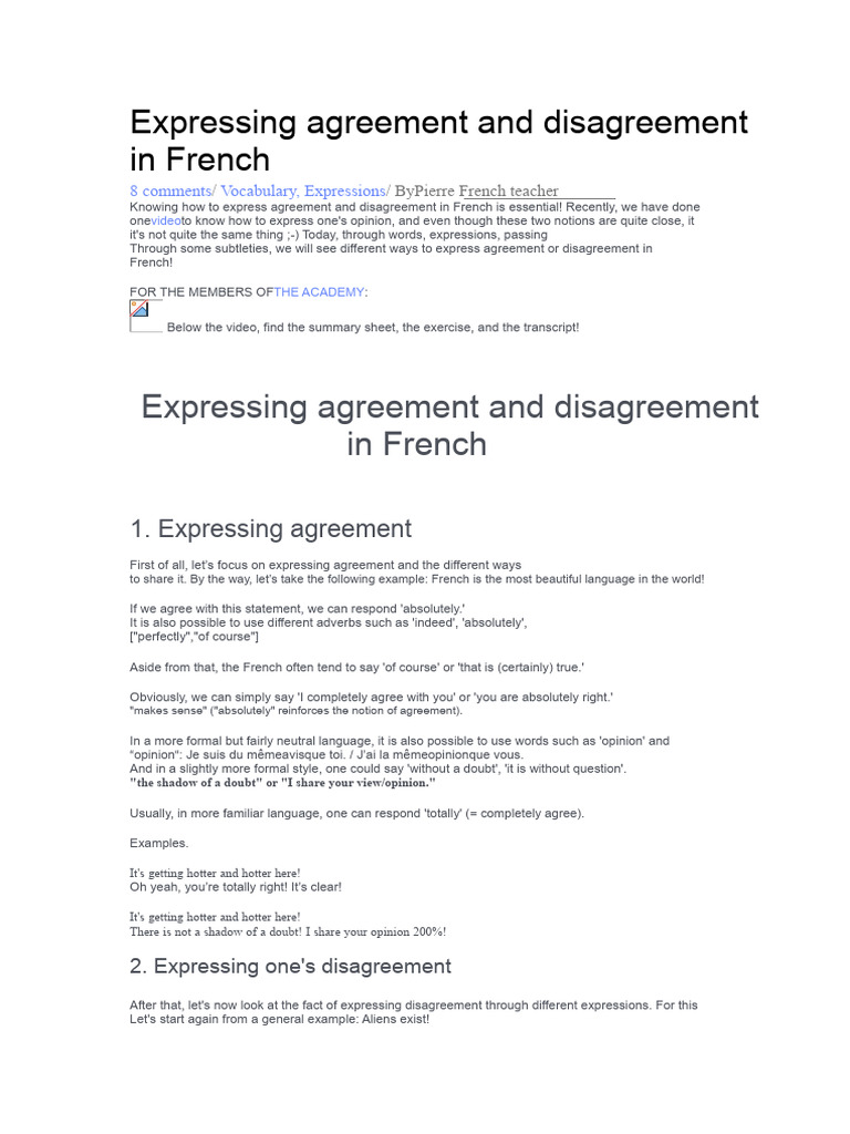 Expressing Agreement and Disagreement in French | PDF