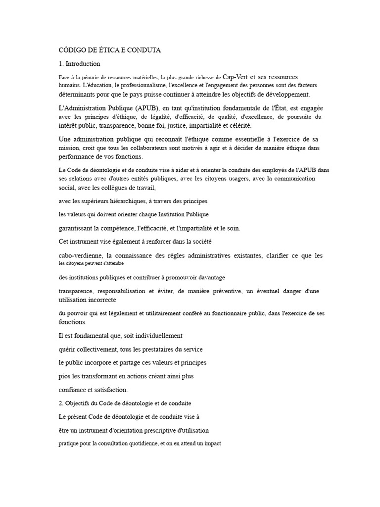 Code d'Éthique et de Conduite APUB | PDF