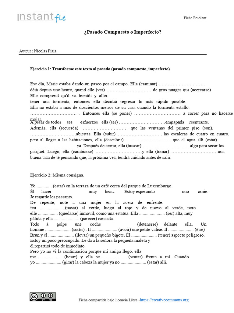 Ejercicios de Pasado Compuesto e Imperfecto | PDF