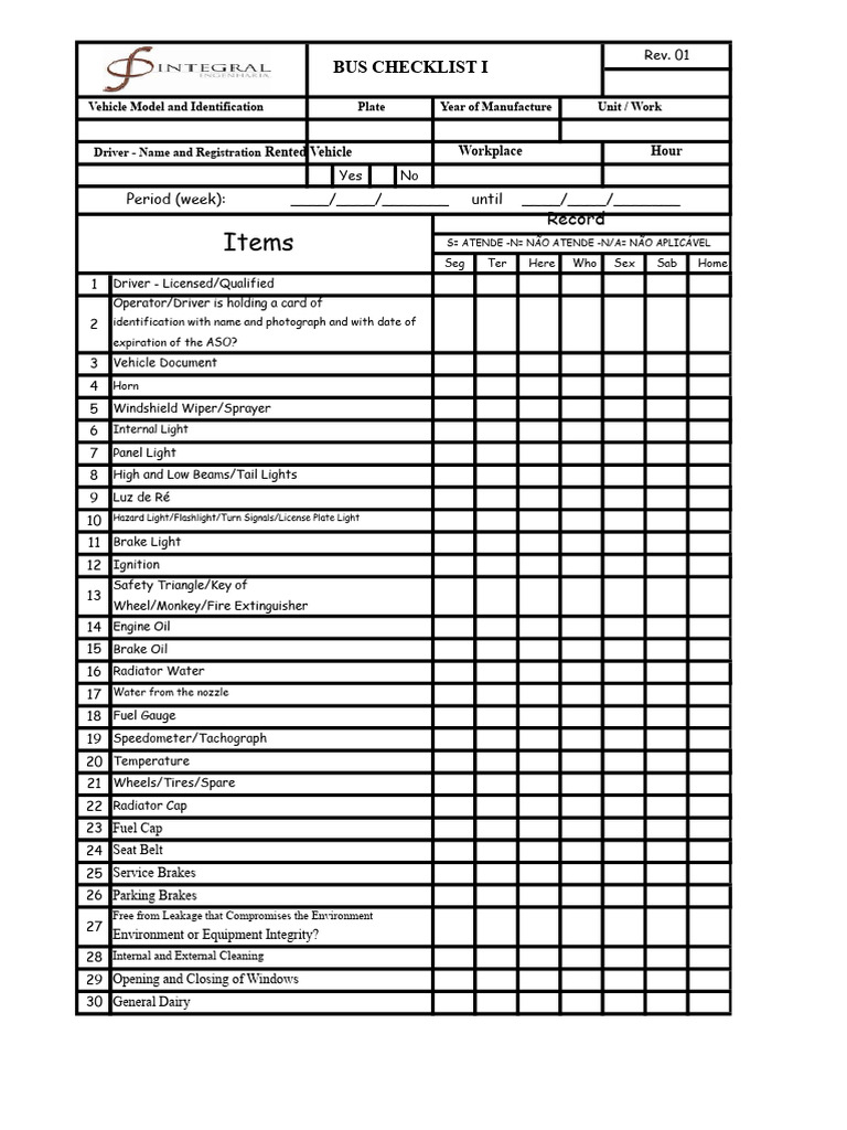 Bus Safety Inspection Checklist | PDF