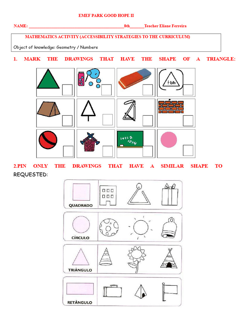 Mathematics Activity Geometry and Numbers 8th Grade AEE Teacher Eliane ...