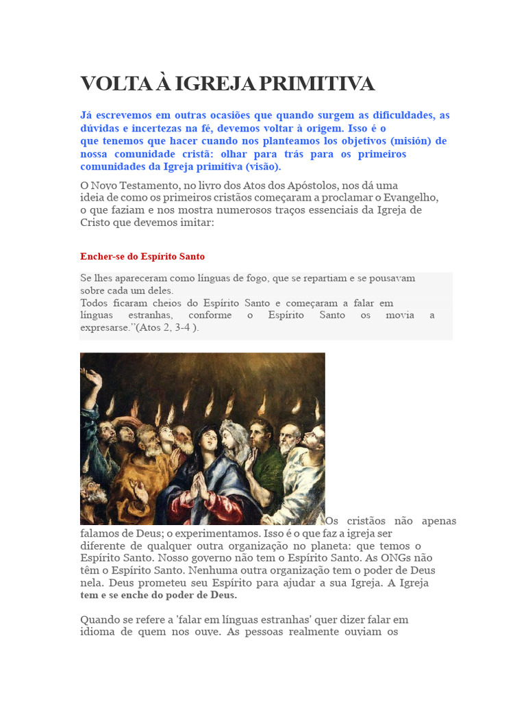 A IGREJA PRIMITIVA | PDF | Espírito Santo (religião) | Cristianismo ...