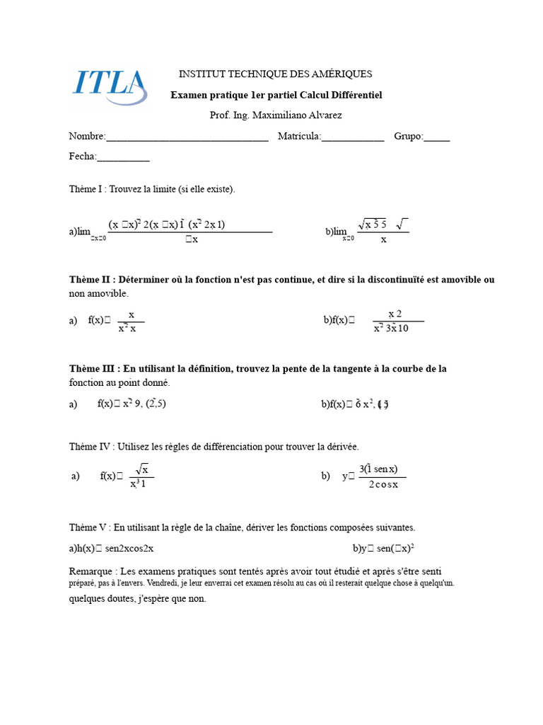 Examen Pratique de Calcul Différentiel | PDF
