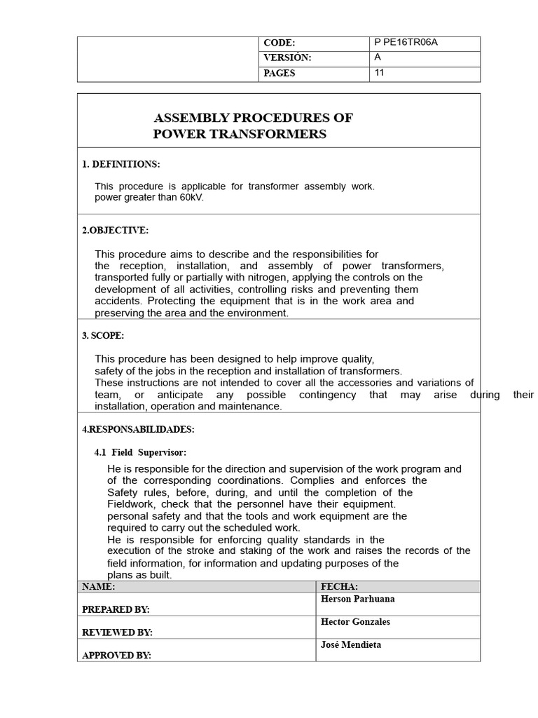 Power Transformer Assembly Procedures | PDF | Transformer | Insulator ...