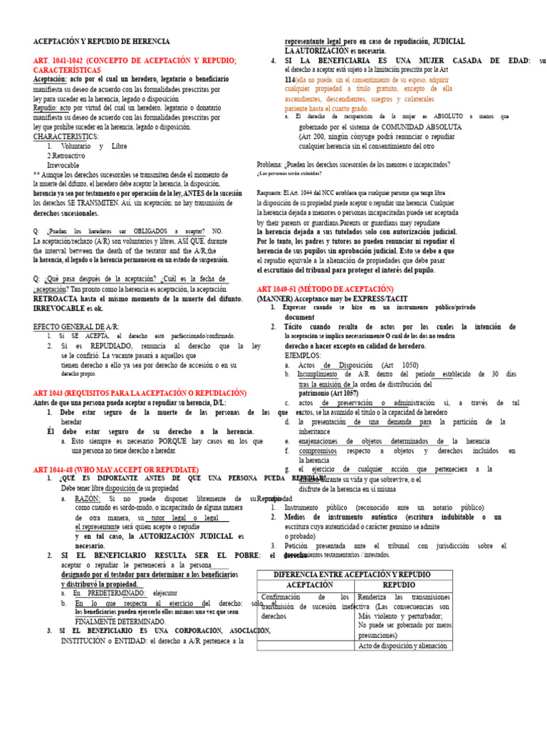 Aceptación y Repudio de Herencia: Guía Legal | PDF | Herencia | Donación