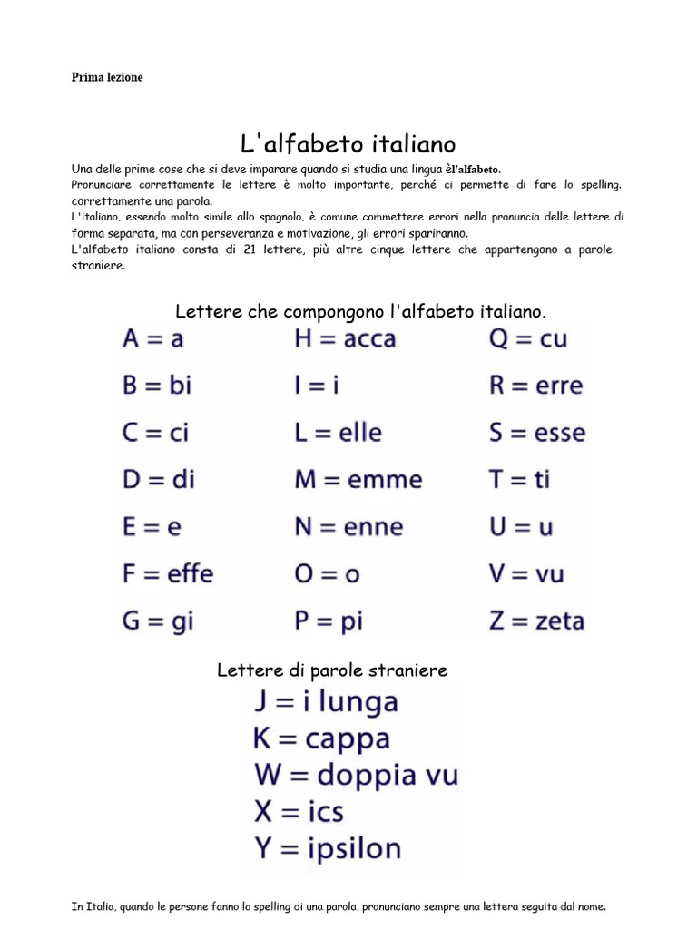 Lezione 1 - Alfabeto Italiano | PDF
