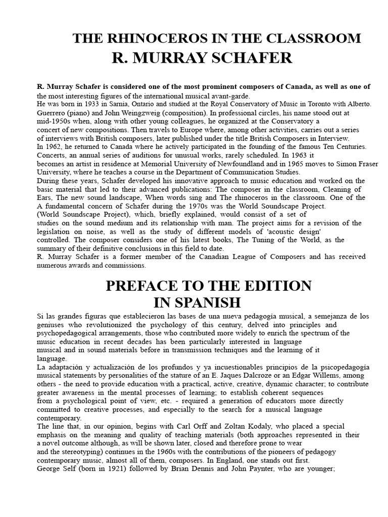 The Rhinoceros in the Classroom R. MURRAY SCHAFER | PDF | Pedagogy ...