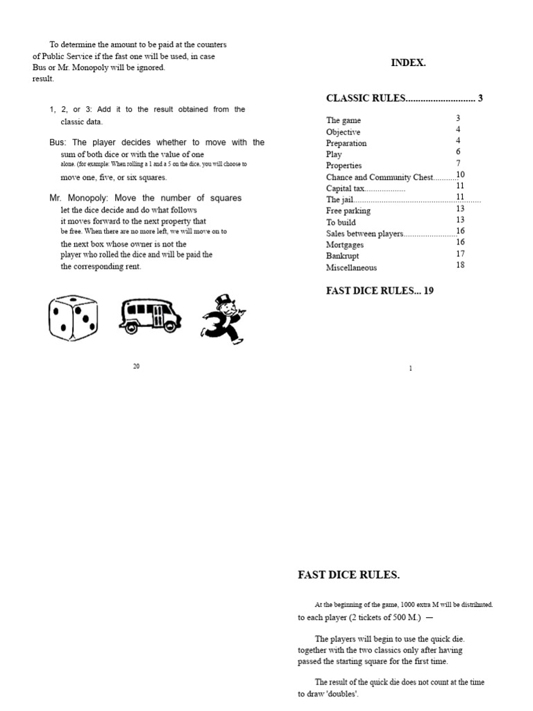 Monopoly Game Rules and Fast Dice Guide | PDF | Mortgages | Money