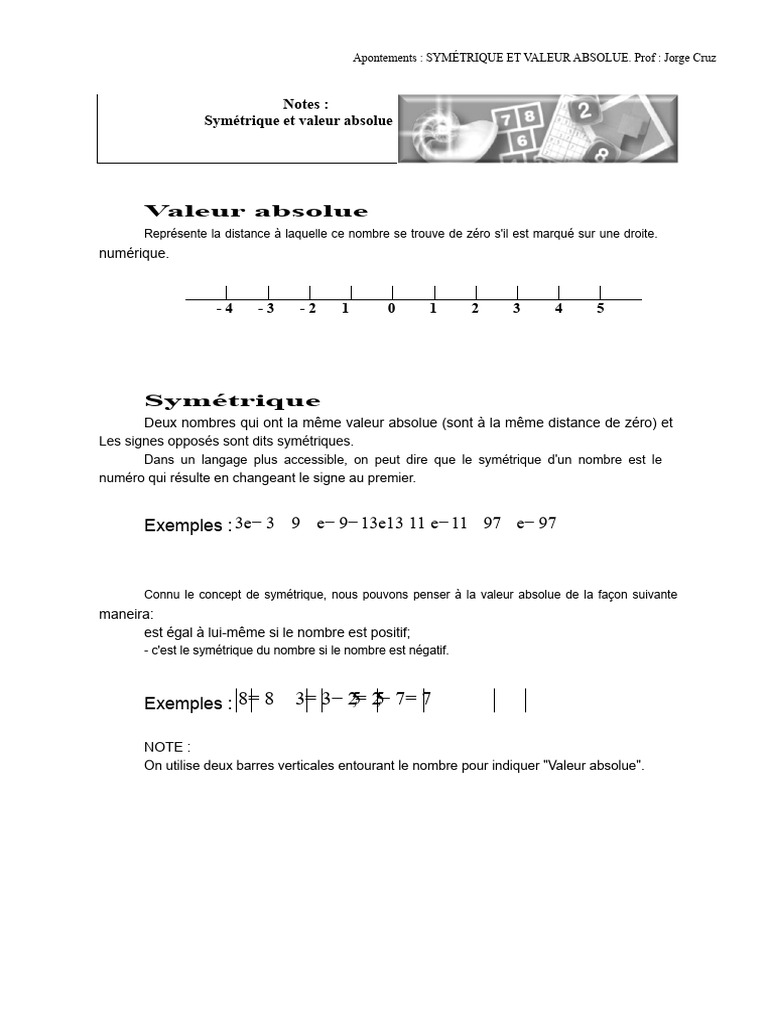 Symétrique et Valeur Absolue expliqués PDF — free download