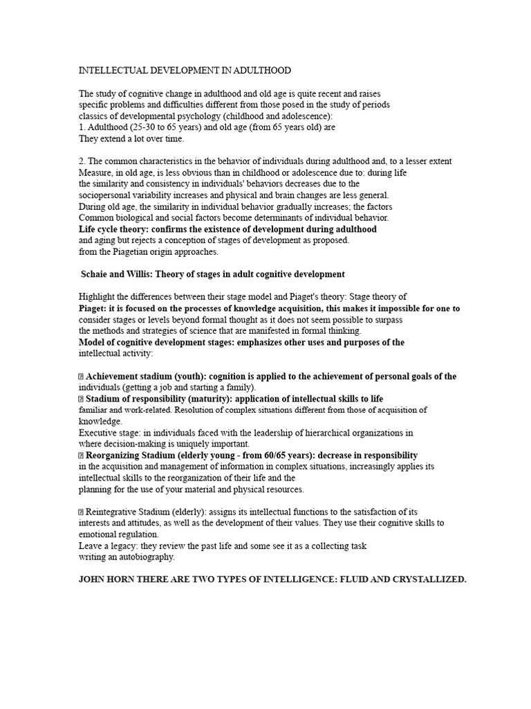 Intellectual Development in Adulthood | PDF | Thought | Cognitive ...