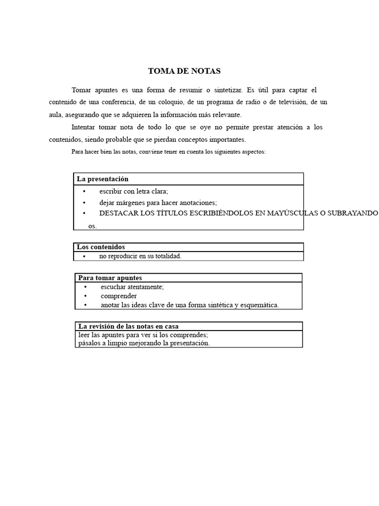 Guía para Tomar Notas Efectivas | PDF