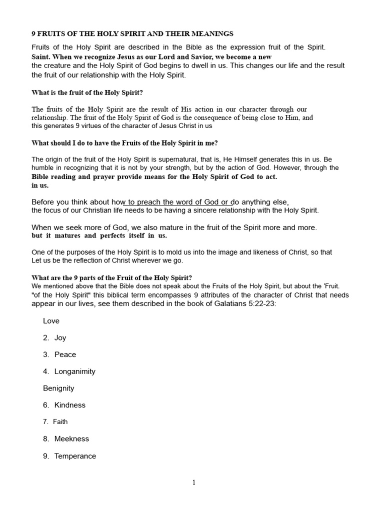 9 Fruits of the Holy Spirit Explained | PDF | Fruit Of The Holy Spirit ...