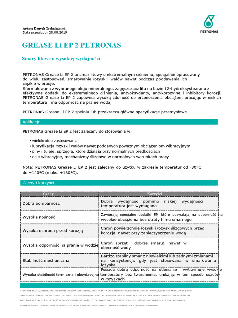 PETRONAS GREASE Li EP 2 karta techniczna | PDF