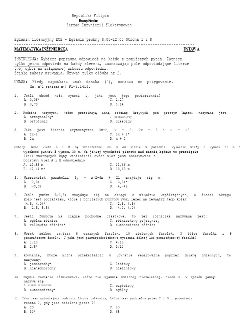 Math Pre Board Exam Set A Key PDF | PDF