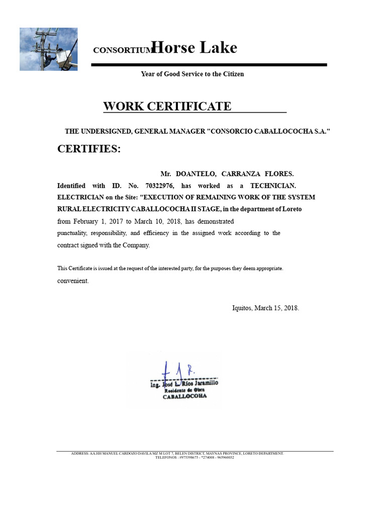 EXAMPLE of Work Certificate | PDF
