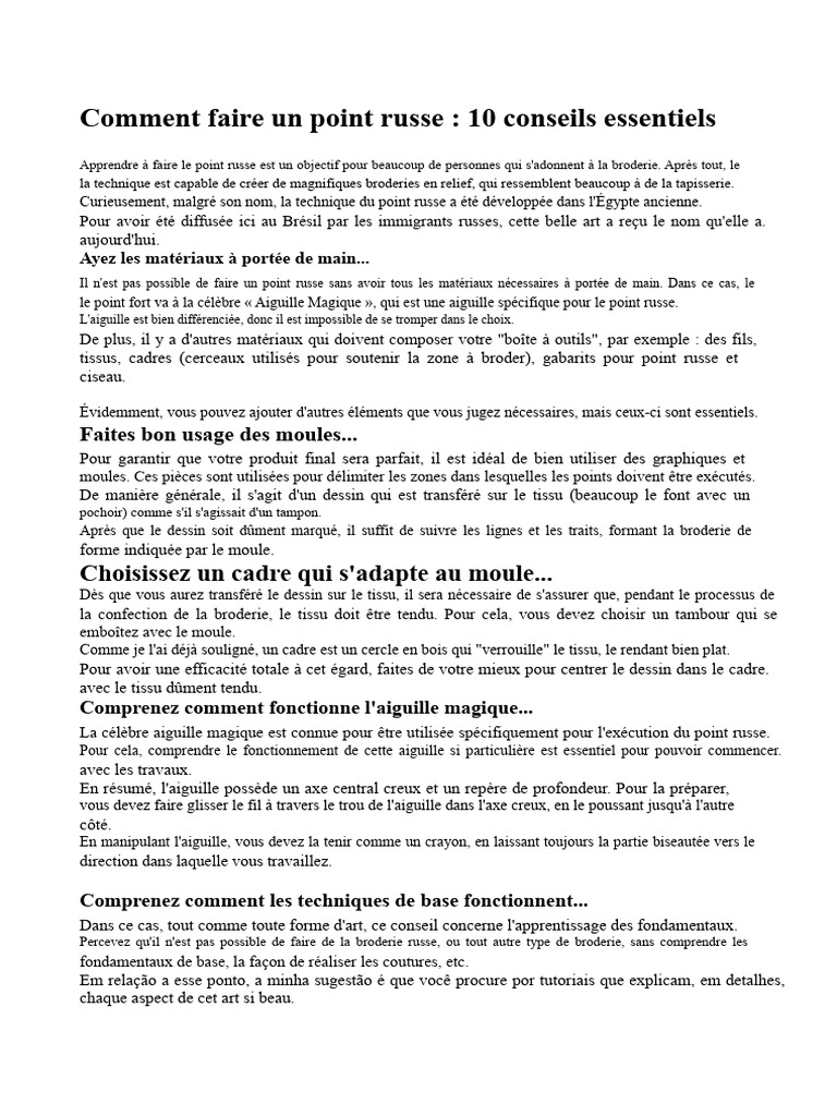10 conseils pour maîtriser le point russe | PDF | Broderie | Dessin