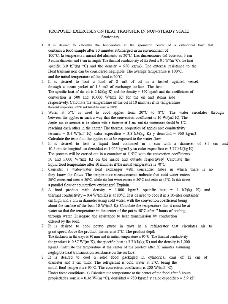 Heat Transfer Exercises in Non-Steady State | PDF | Heat Transfer | Density