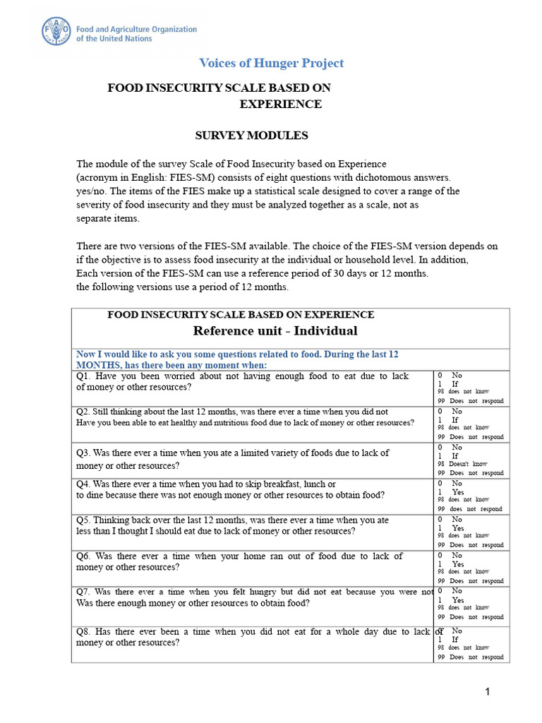 Food Insecurity Experience Survey Guide | PDF | Food Security | Eating ...