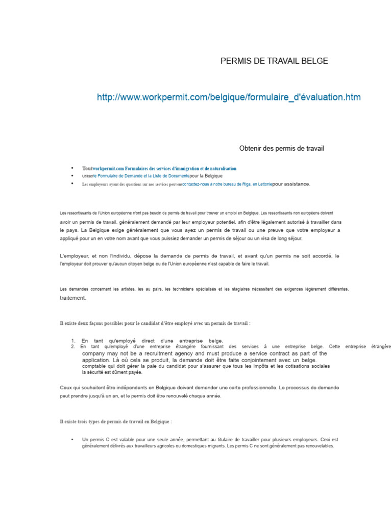Guide des permis de travail en Belgique | PDF | Visa (Document) | Belgique