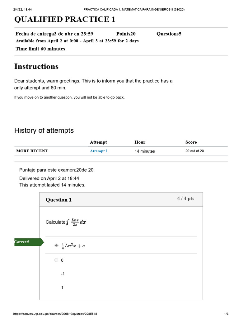 Qualified Practice 1 - Mathematics For Engineers Ii (38025) | PDF ...