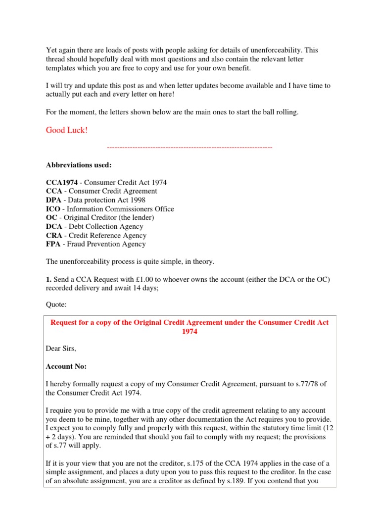 Good Luck!: Request For A Copy of The Original Credit Agreement Under ...