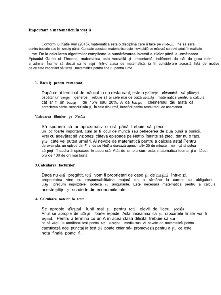 Importanța Matematicii În Viață | PDF