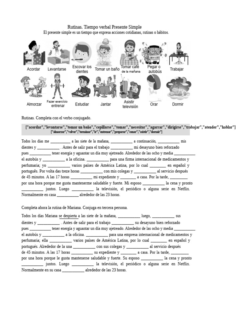 Rutinas Diarias en Presente Simple | PDF | Gramática | Sintaxis
