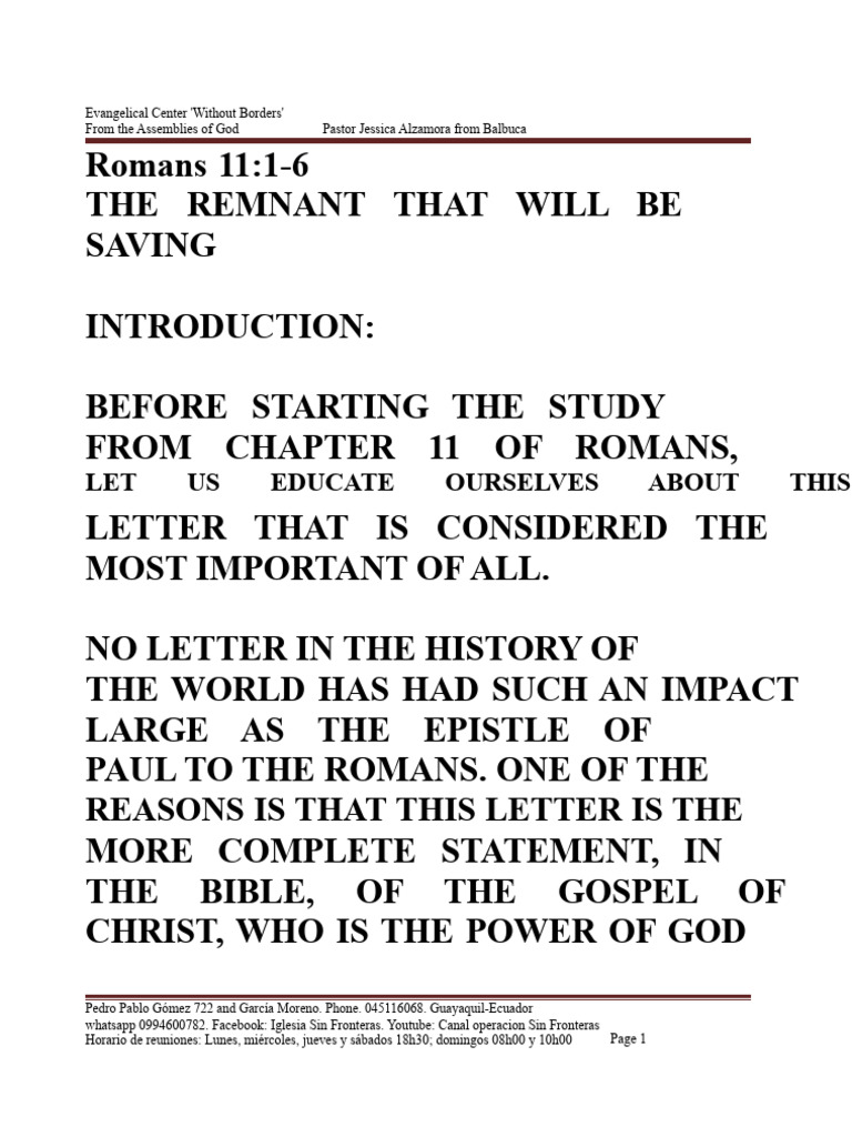 Rom. 11:1-6 The Remnant of Israel That Will Be Saved. | PDF | Epistle ...
