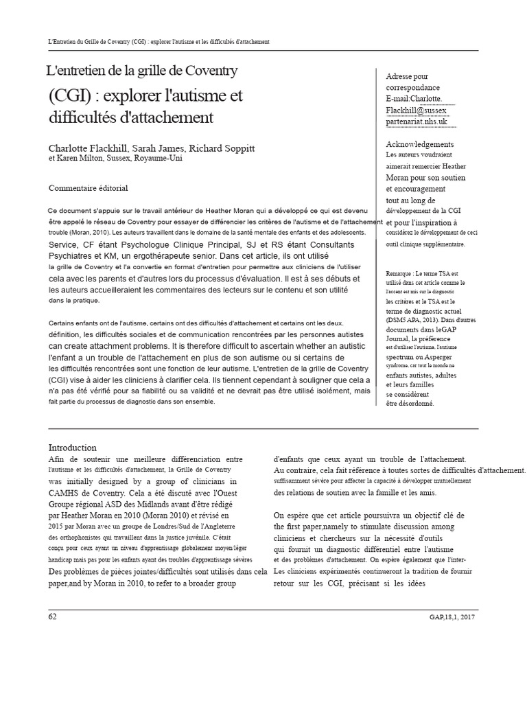 Entretien de la Grille de Coventry sur l'Autisme | PDF | Autisme ...