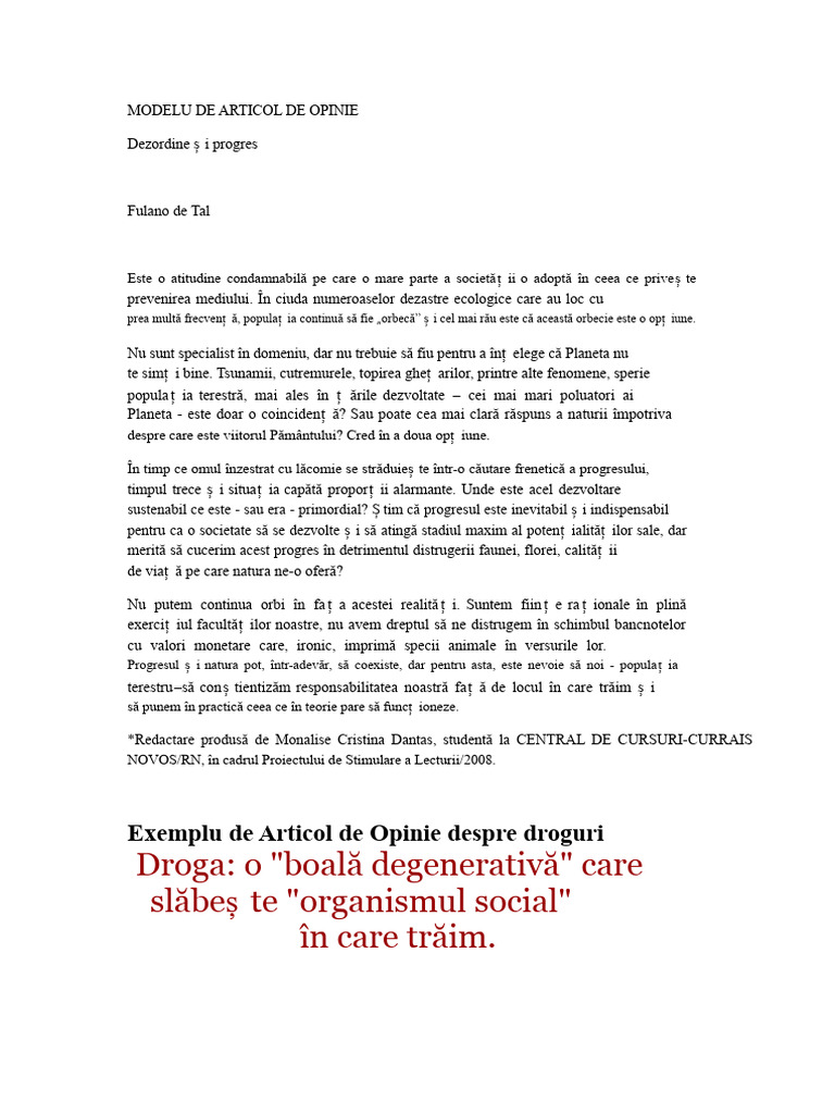 Modelu de Articol de Opinie | PDF