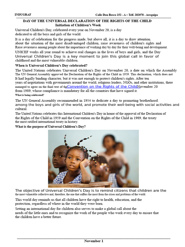 Universal Declaration of The Rights of The Child Day | PDF | Children's ...