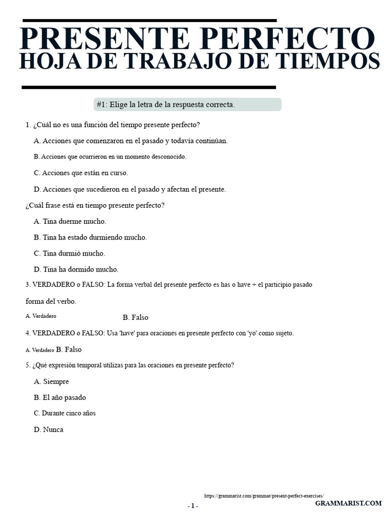 Ejercicios de Presente Perfecto en Inglés | PDF | Verbo | Lingüística