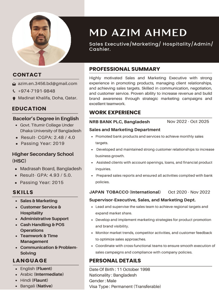 CV for Md Azim Ahmed | PDF | Marketing | Economies