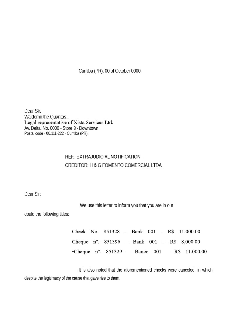 Extrajudicial Notification For The Collection of A Check | PDF ...
