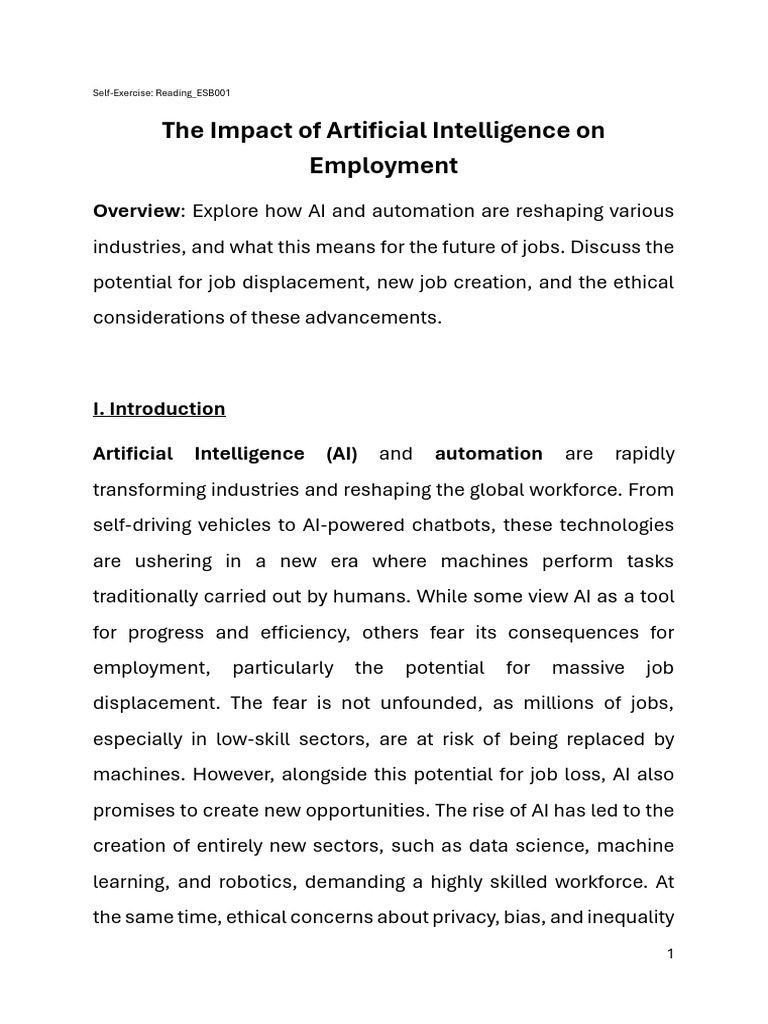 The Impact of Artificial Intelligence On Employment | PDF | Artificial ...