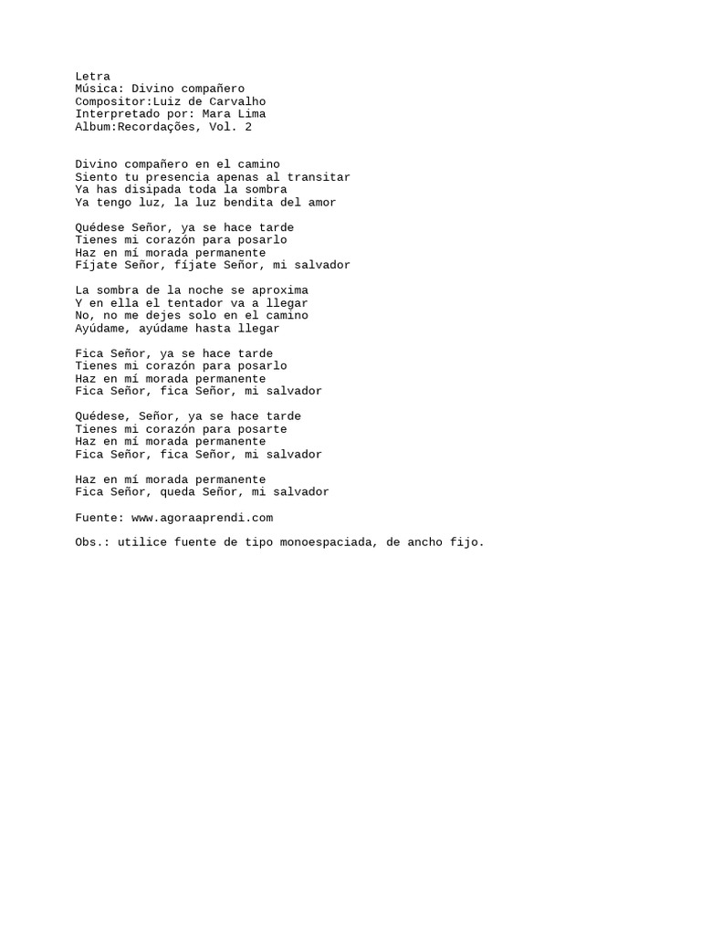 divino-compañero-divino-compañero-Letra-ahoraaprendi.txt | PDF