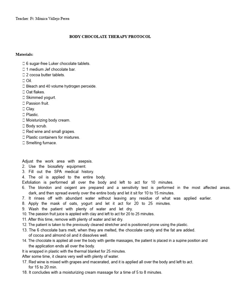 BODY CHOCOLATE THERAPY PROTOCOL | PDF