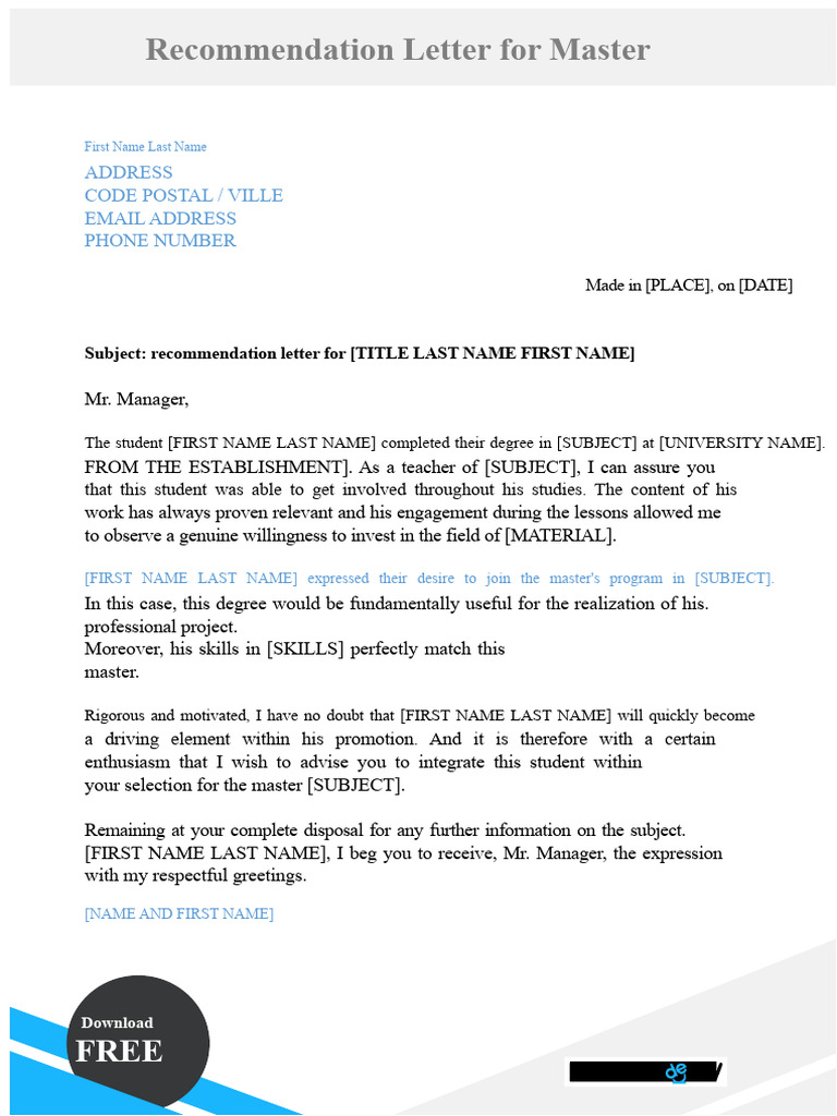 Master's Program Recommendation Letter | PDF