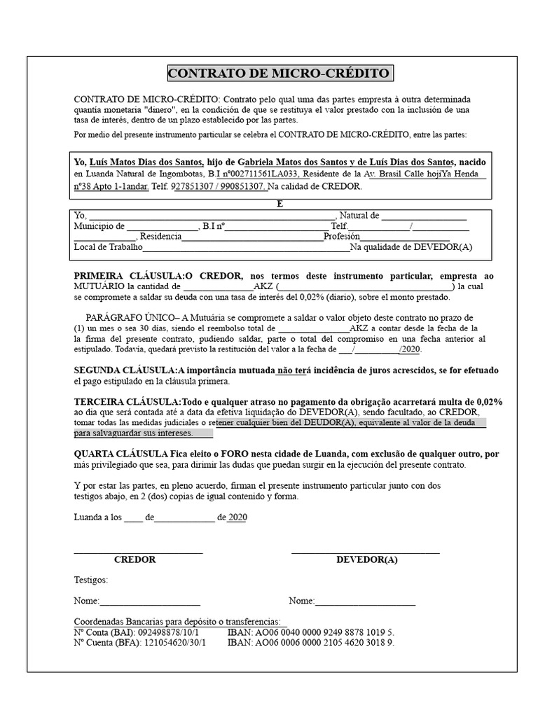 Contrato de Micro-Crédito en Luanda | PDF | Dinero | Crédito