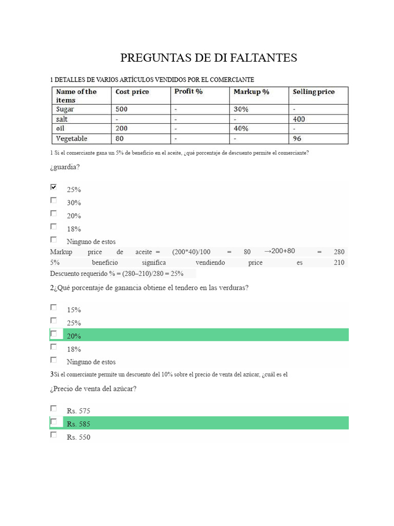Missing Di Questions PDF | PDF | Porcentaje