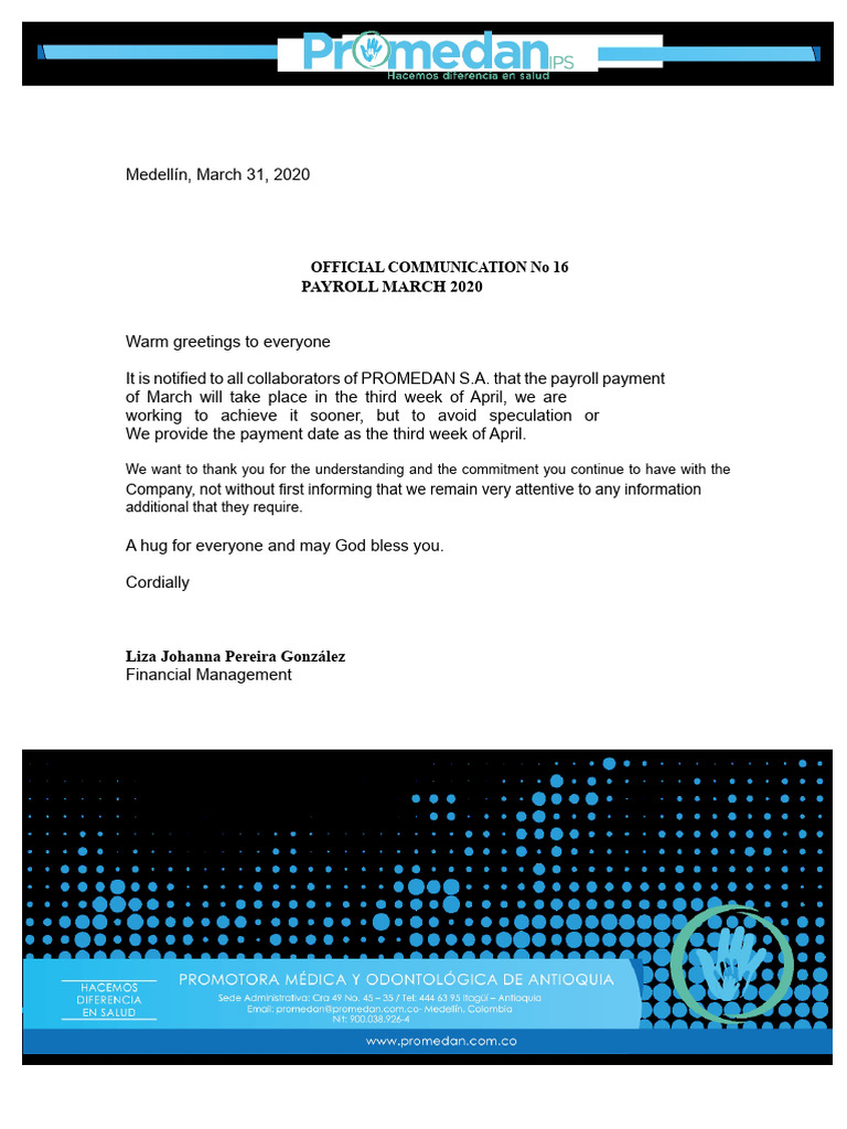Payroll Payment Announcement | PDF