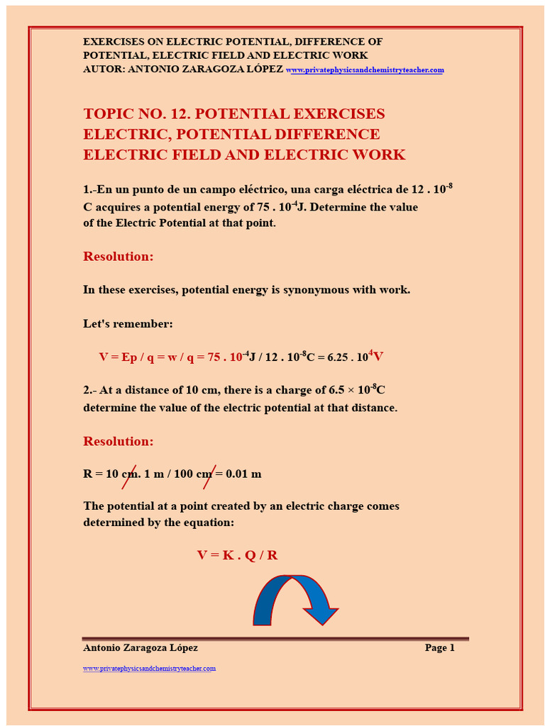 Electric Potential and Field Exercises | PDF | Potential Energy ...