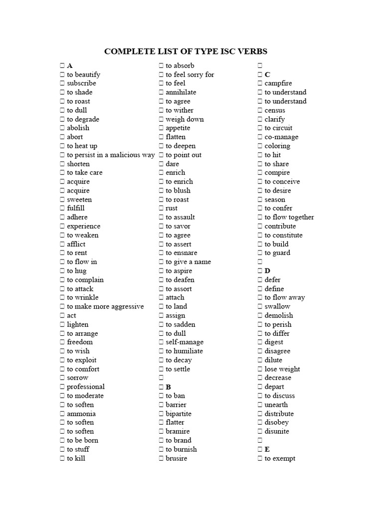 Comprehensive List of ISC Verbs | PDF