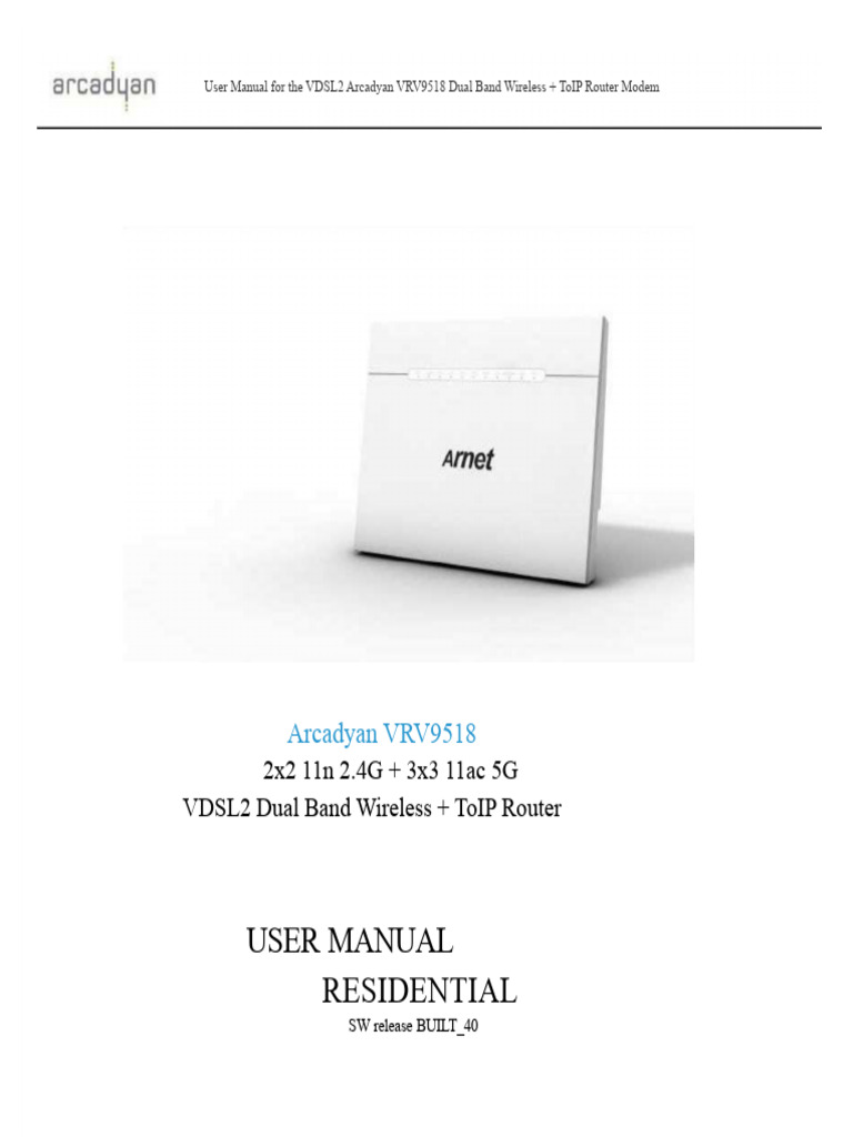 Arcadyan VRV9518 Router User Manual | PDF | Wi Fi | Local Area Network
