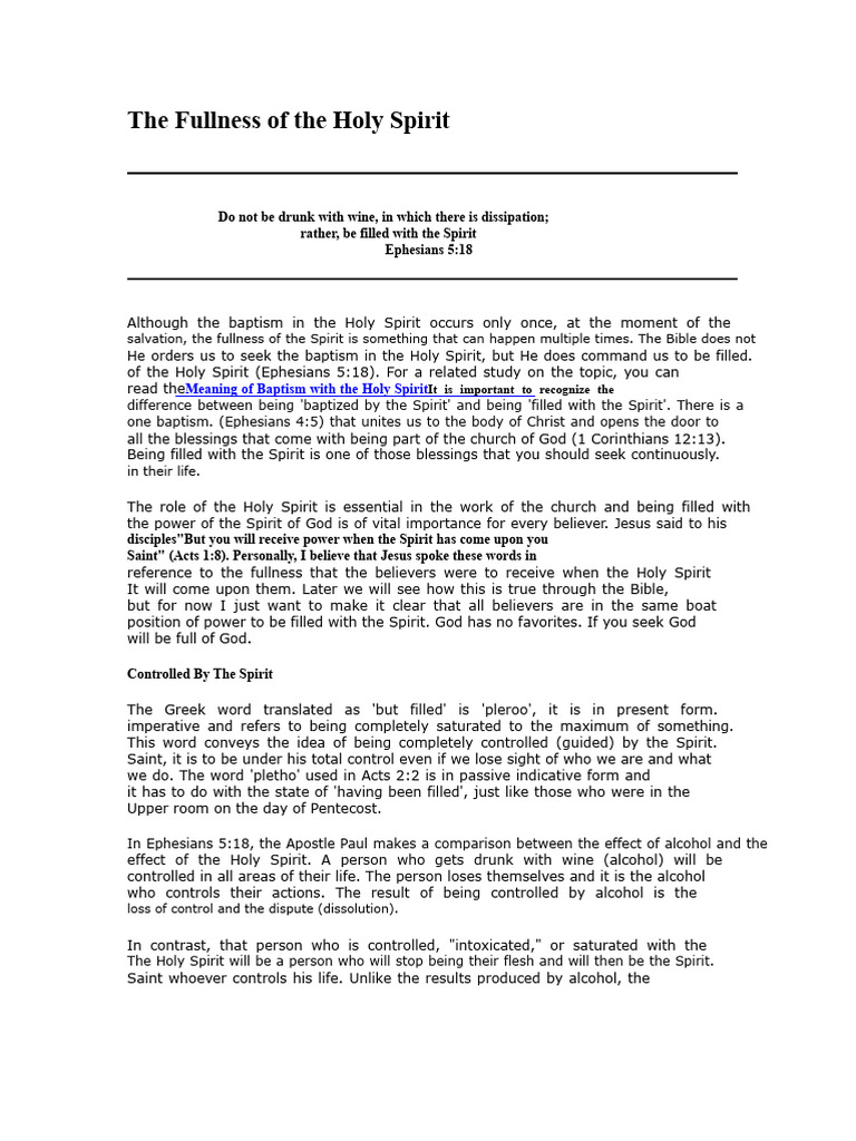 Understanding the Fullness of the Holy Spirit | PDF | Baptism | Baptism ...