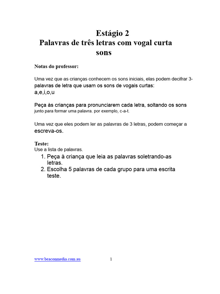 Palavras de Três Letras com Vogais Curtas | PDF | Cães | Gatos