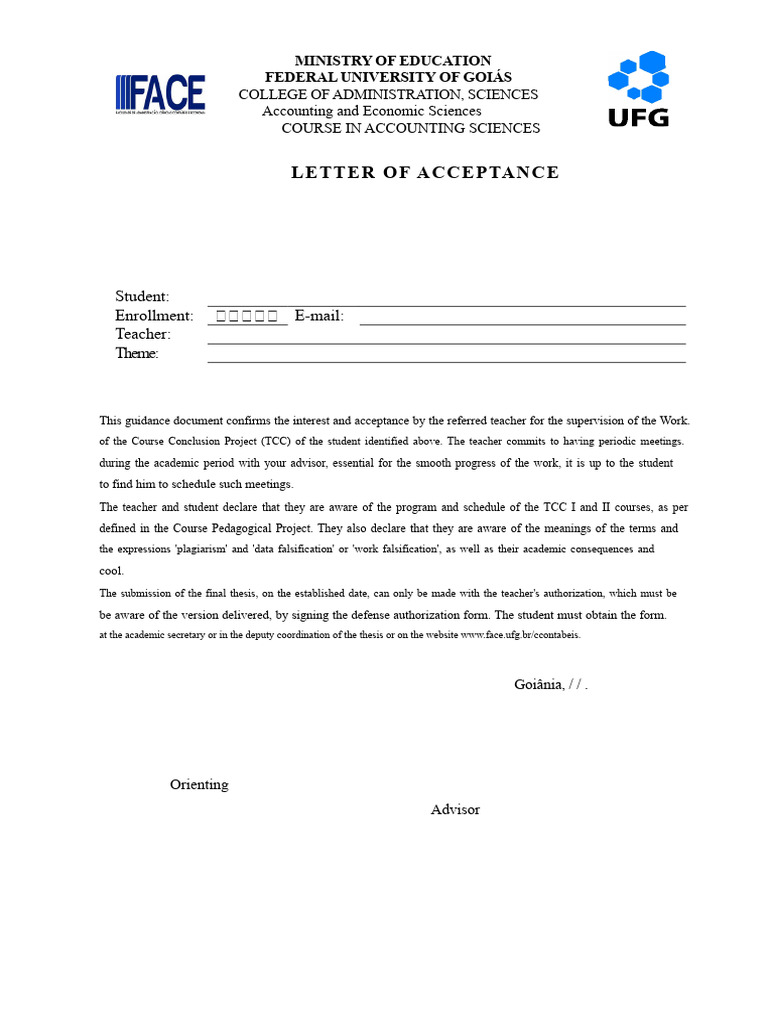 Original Letter of Acceptance from the TCC Advisor i 3 | PDF