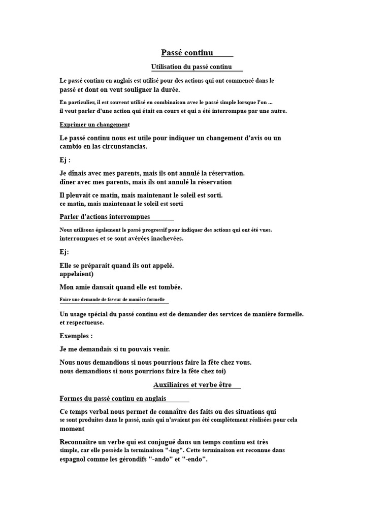 Guide du passé continu en anglais | PDF | Verbe | Phrase