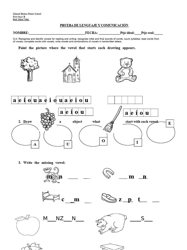 Language Test for First Basic B Students | PDF | Vowel | Linguistics