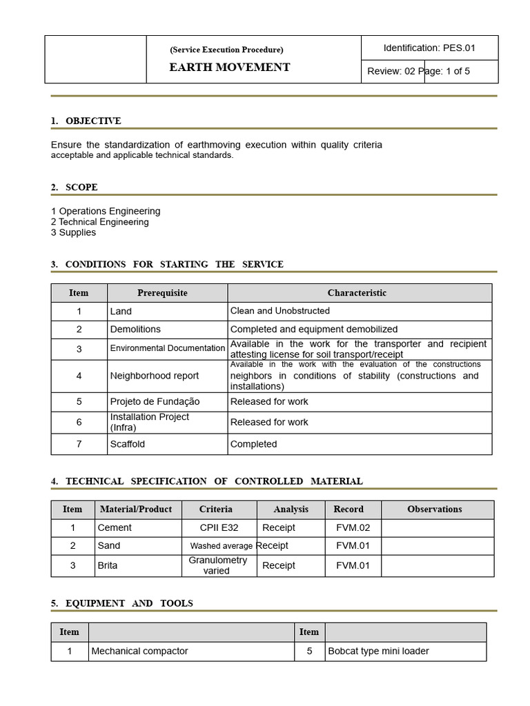 Earth Movement Service Procedure Guide | PDF